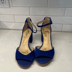 Womens Sam Edelman Yaro Ankle Strap Sandals, Royal Blue Suede